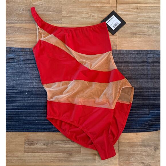 Norma Kamali One piece swimsuit Size XL 10 Snake Mesh Mio Red One Shoulder NWT - Picture 2 of 7